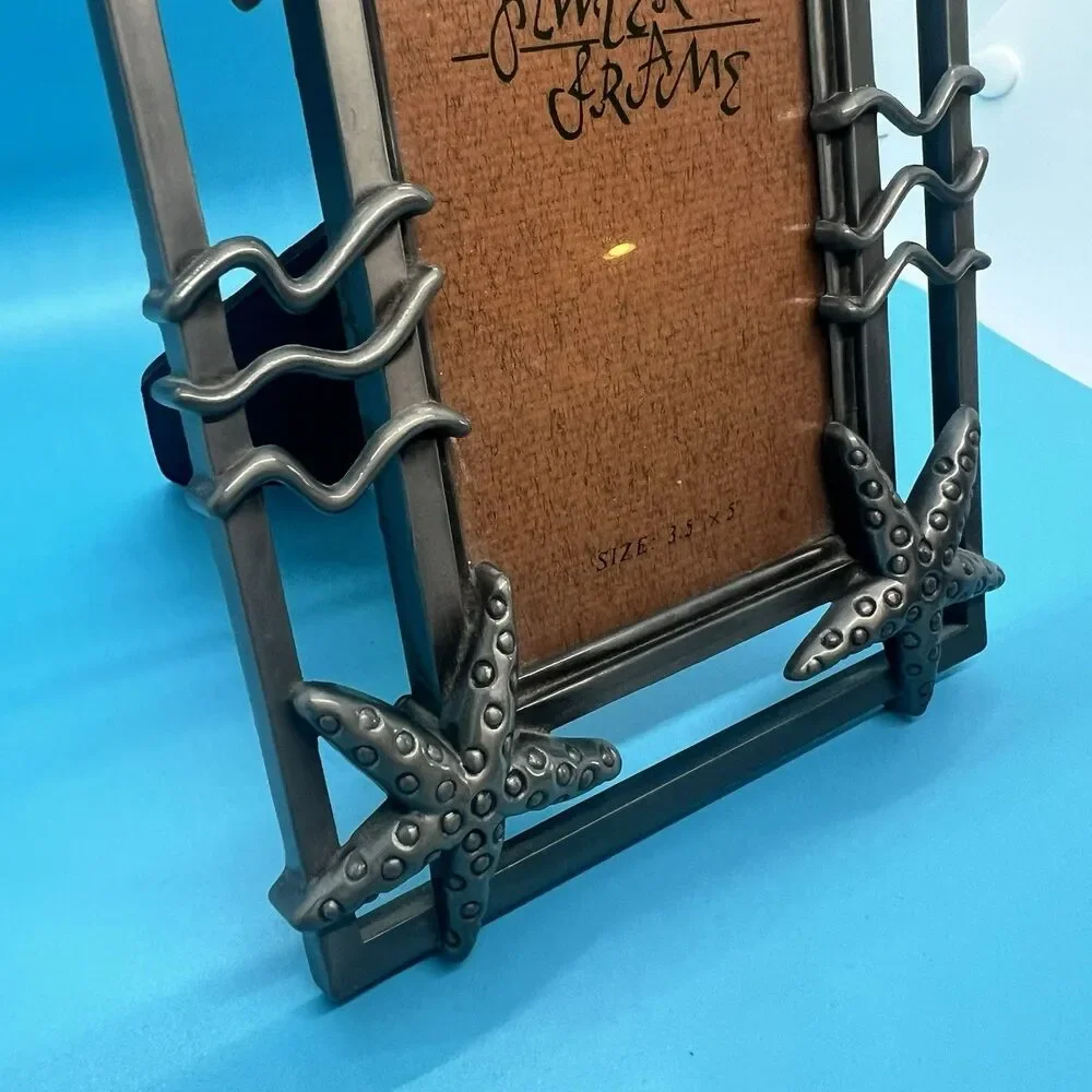 Pewter Picture Frame Starfish Photo Vintage Holds 3.5x5 sea silver stand heavy